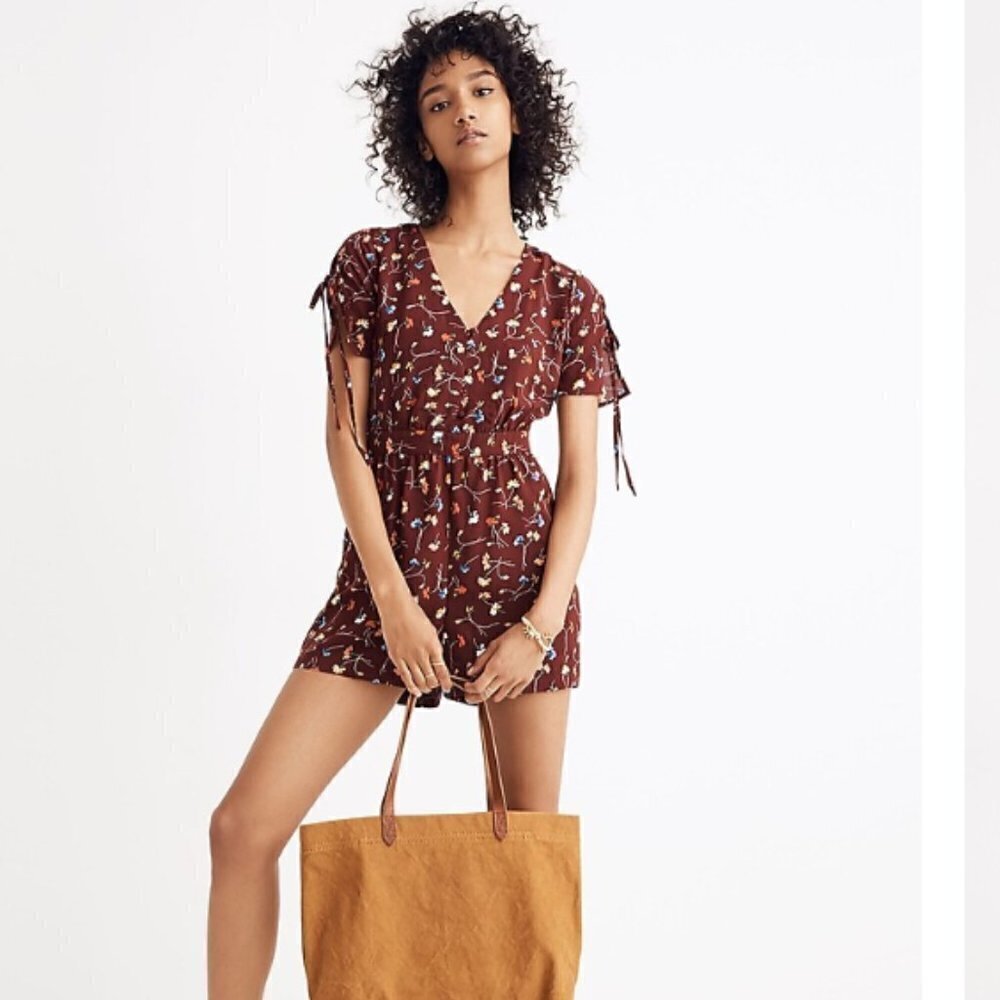 Madewell Rust Brown Floral V-Neck Romper